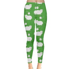 Green Sheeps And Balls For Knitting Women s Leggings by CoolDesigns