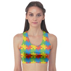 Green Puzzles Color Pattern Women s Sport Bra by CoolDesigns