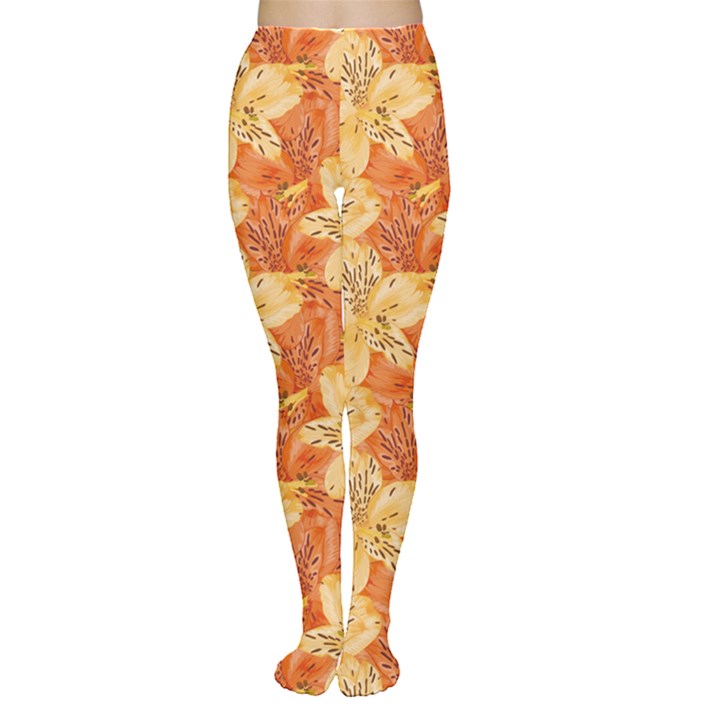 Orange Beautiful with Yellow and Orange Alstroemeria Women s Tights