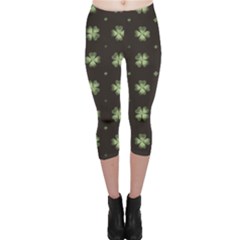 Black Pattern Made Of Watercolor Clover Leaves St Capri Leggings by CoolDesigns