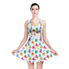 Colorful Pattern A Cute Monsters And Inscriptions Reversible Skater Dress by CoolDesigns