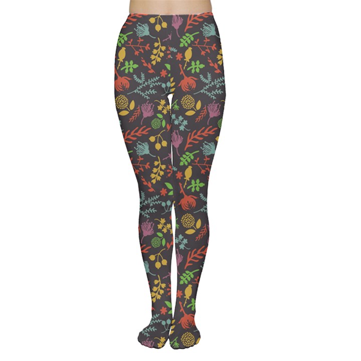 Black Vintage Floral Pattern Women s Tights