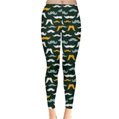 Green Fun Silhouette Mustaches Pattern Leggings by CoolDesigns