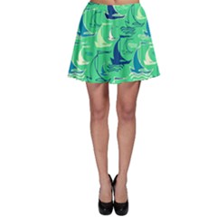 Green Pattern Decorative Ships Skater Skirt by CoolDesigns