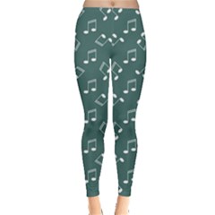 Green Music Elements Notes Gray Pattern Leggings by CoolDesigns