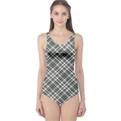 Green Grey And Turquoise Diagonal Pattern Women s One Piece Swimsuit by CoolDesigns