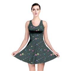 Black Abstract Olored Stars And Lines In The Night Sky Reversible Skater Dress by CoolDesigns