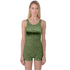 Green Cartoon Decorative Ethnic Feathers Pattern Women s One Piece Swimsuit by CoolDesigns