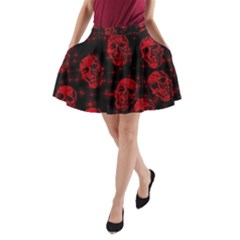 Sparkling Glitter Skulls Red A-line Pocket Skirt by ImpressiveMoments