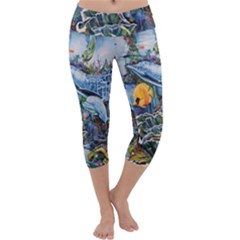 Colorful Aquatic Life Wall Mural Capri Yoga Leggings by Simbadda