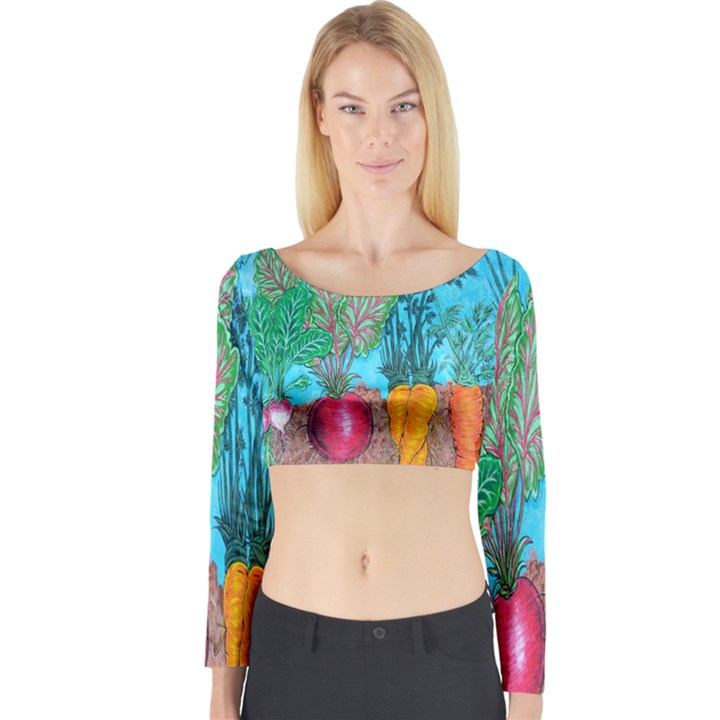 Mural Displaying Array Of Garden Vegetables Long Sleeve Crop Top