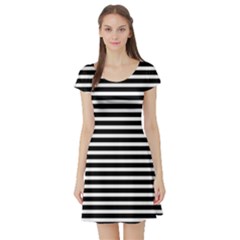 Horizontal Stripes Black Short Sleeve Skater Dress by Mariart