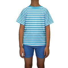 Horizontal Stripes Blue Kids  Short Sleeve Swimwear by Mariart