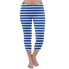 Horizontal Stripes Dark Blue Capri Winter Leggings  by Mariart