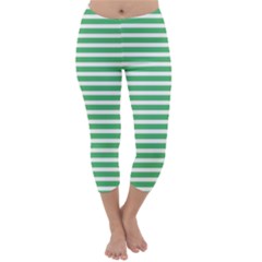 Horizontal Stripes Green Capri Winter Leggings  by Mariart