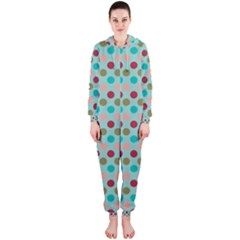 Large Colored Polka Dots Line Circle Hooded Jumpsuit (ladies)  by Mariart