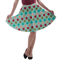 Large Colored Polka Dots Line Circle A-line Skater Skirt by Mariart