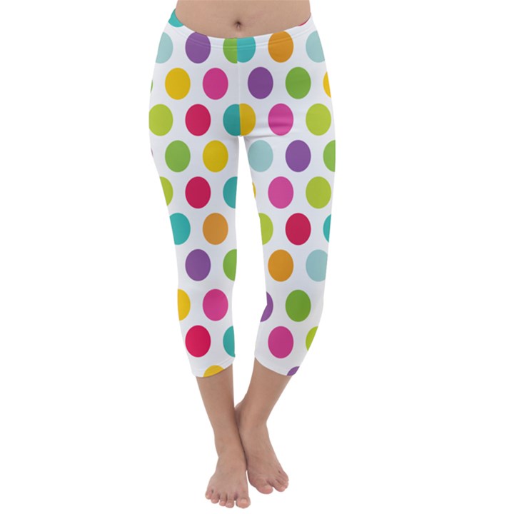 Polka Dot Yellow Green Blue Pink Purple Red Rainbow Color Capri Winter Leggings 