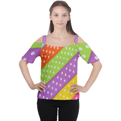 Colorful Easter Ribbon Background Women s Cutout Shoulder Tee by Simbadda