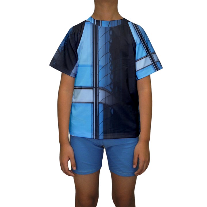 Modern Office Window Architecture Detail Kids  Short Sleeve Swimwear