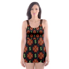 Dollar Sign Graphic Pattern Skater Dress Swimsuit by dflcprintsclothing