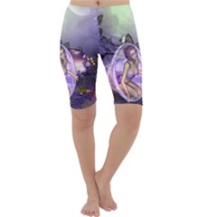 Wonderful Fairy In The Wonderland , Colorful Landscape Cropped Leggings  by FantasyWorld7