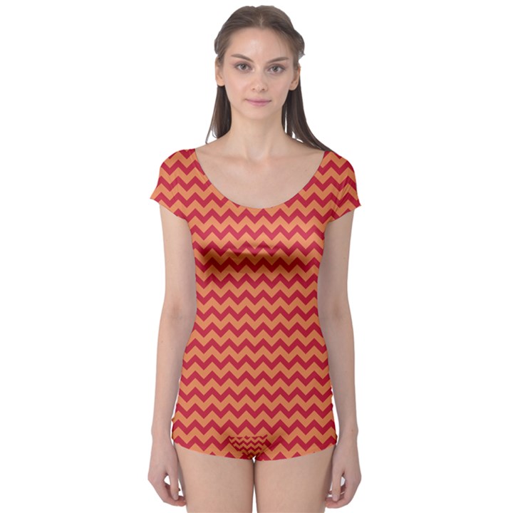 Chevron Wave Red Orange Boyleg Leotard 