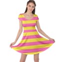 Horizontal Pink Yellow Line Cap Sleeve Dresses View1