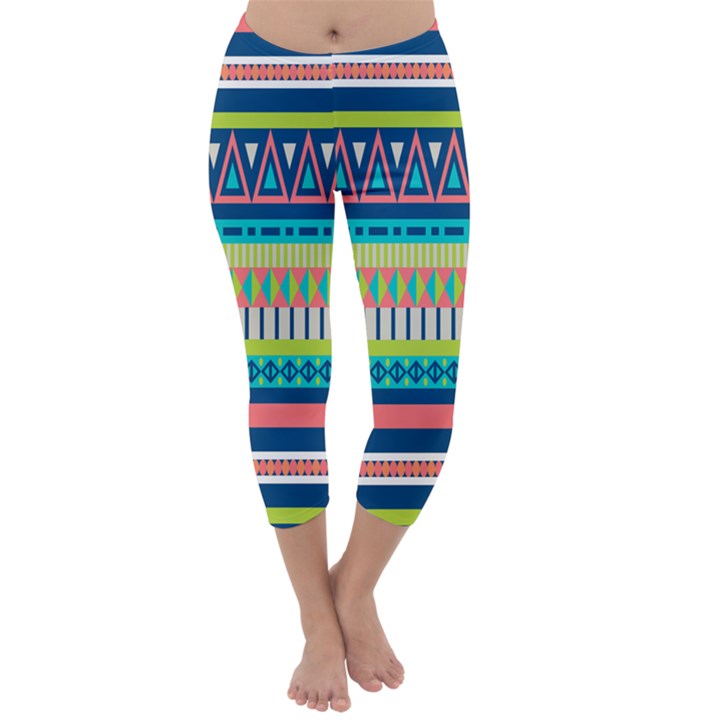 Aztec Triangle Chevron Wave Plaid Circle Color Rainbow Capri Winter Leggings 