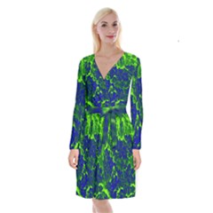 Abstract Green And Blue Background Long Sleeve Velvet Front Wrap Dress by Nexatart