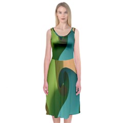 Ribbons Of Blue Aqua Green And Orange Woven Into A Curved Shape Form This Background Midi Sleeveless Dress by Nexatart