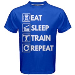 Blue & White Eat Sleep Train Repeat Men s Cotton Tee by ThinkOutisdeTheBox