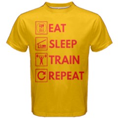 Yellow & Red Eat Sleep Train Repeat Men s Cotton Tee by ThinkOutisdeTheBox