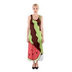 Watermelon Slice Red Green Fruite Circle Sleeveless Maxi Dress by Mariart