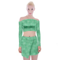 Polka Dot Scrapbook Paper Digital Green Off Shoulder Top With Skirt Set by Mariart