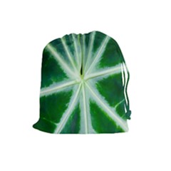 Green Leaf Macro Detail Drawstring Pouches (large)  by Nexatart