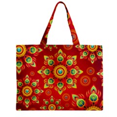 Red And Orange Floral Geometric Pattern Zipper Mini Tote Bag by LovelyDesigns4U