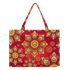 Red And Orange Floral Geometric Pattern Medium Tote Bag by LovelyDesigns4U