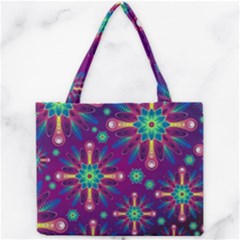 Purple And Green Floral Geometric Pattern Mini Tote Bag by LovelyDesigns4U