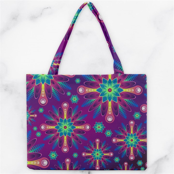 Purple and Green Floral Geometric Pattern Mini Tote Bag