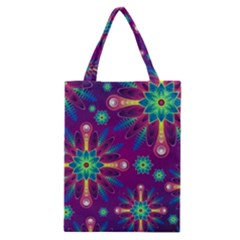 Purple And Green Floral Geometric Pattern Classic Tote Bag by LovelyDesigns4U