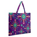 Purple and Green Floral Geometric Pattern Zipper Large Tote Bag View2