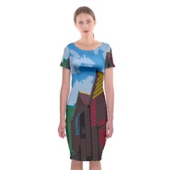 Brightly Colored Dressing Huts Classic Short Sleeve Midi Dress by Nexatart