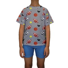 Balltiled Grey Ball Tennis Football Basketball Billiards Kids  Short Sleeve Swimwear by Mariart