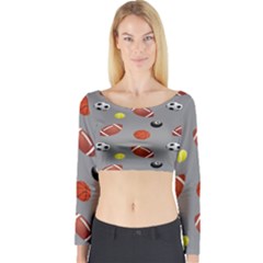 Balltiled Grey Ball Tennis Football Basketball Billiards Long Sleeve Crop Top by Mariart