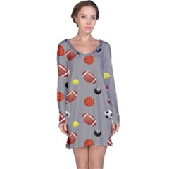 Balltiled Grey Ball Tennis Football Basketball Billiards Long Sleeve Nightdress by Mariart