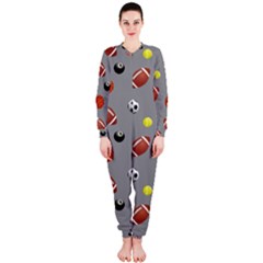 Balltiled Grey Ball Tennis Football Basketball Billiards Onepiece Jumpsuit (ladies)  by Mariart