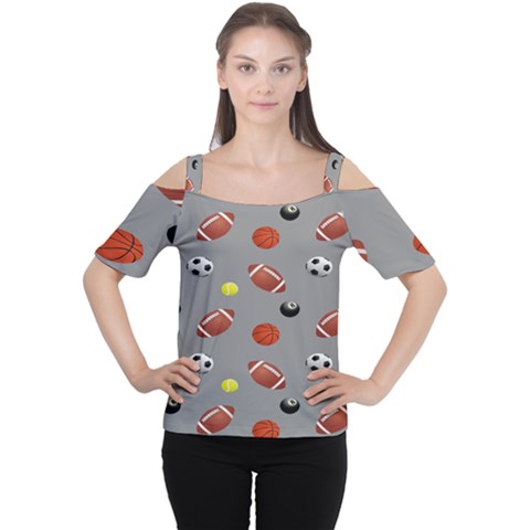 Balltiled Grey Ball Tennis Football Basketball Billiards Women s Cutout Shoulder Tee by Mariart