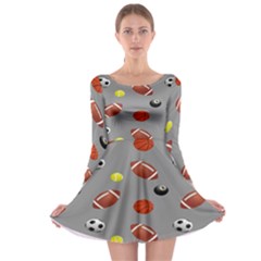 Balltiled Grey Ball Tennis Football Basketball Billiards Long Sleeve Skater Dress by Mariart