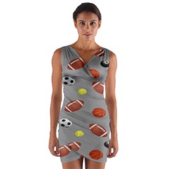 Balltiled Grey Ball Tennis Football Basketball Billiards Wrap Front Bodycon Dress by Mariart